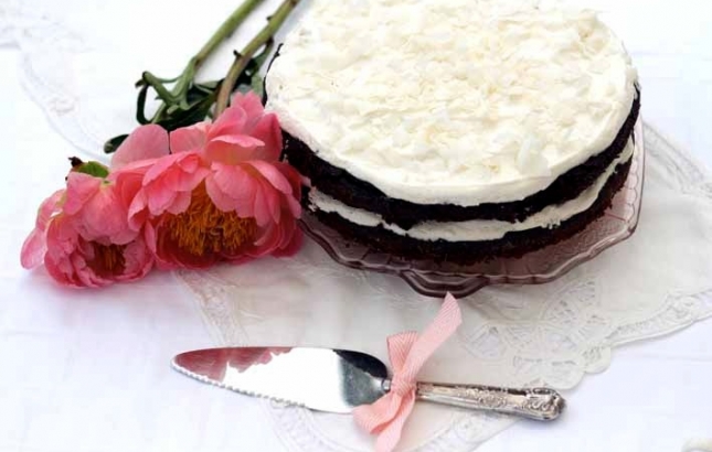 Coconut & Cacao Cake with Marshmallow Frosting, Renee Naturally