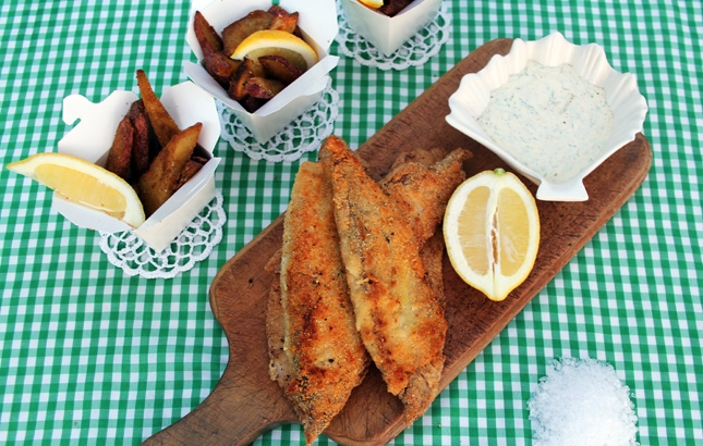 Almond Crusted Fish with Spiced Sweet Potato Wedges & Dill Aioli, Renee Naturally