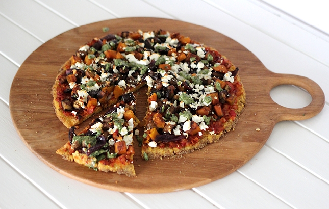 Polenta Pizza with Balsamic Veges & Kale Pesto
