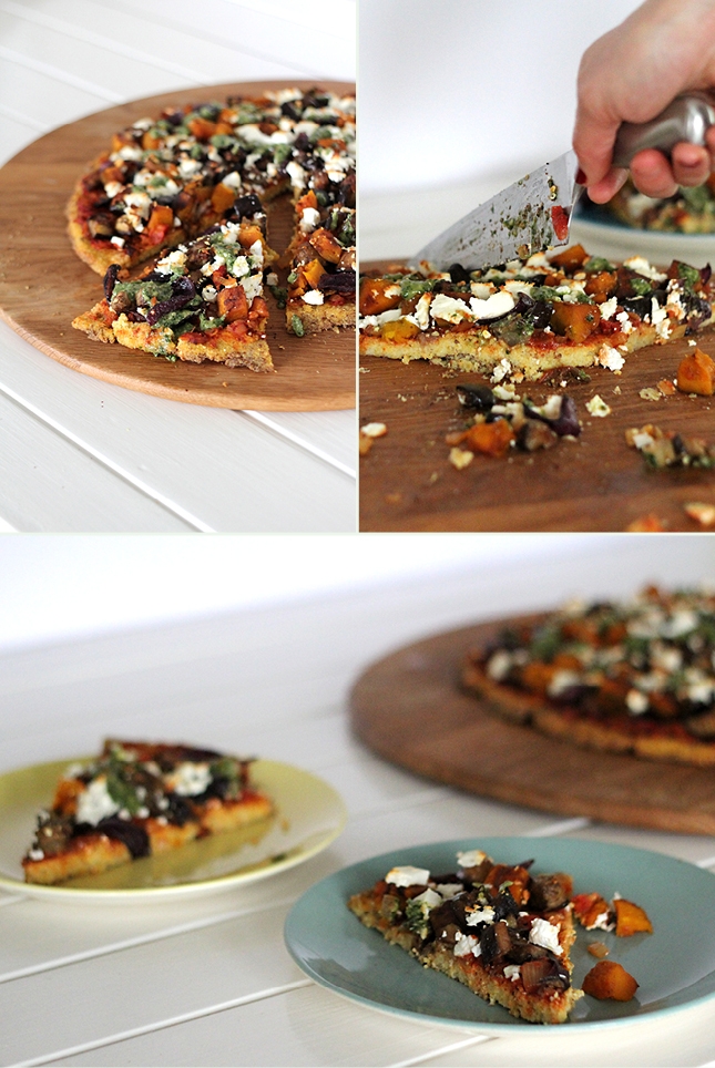 Polenta Pizza with Balsamic Veges & Kale Pesto