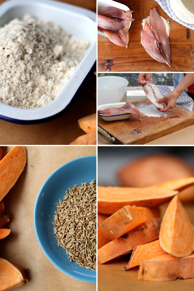Almond Crusted Fish with Spiced Sweet Potato Wedges & Dill Aioli, Renee Naturally