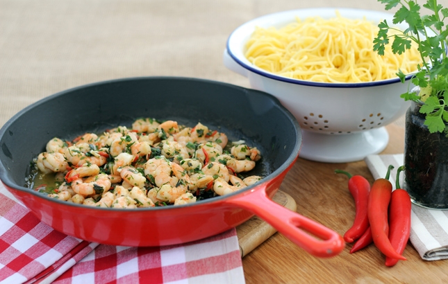 Chili Prawn Linguine with Fresh Herbs, Renee Naturally Chili Prawn Linguine with Fresh Herbs, Renee Naturally